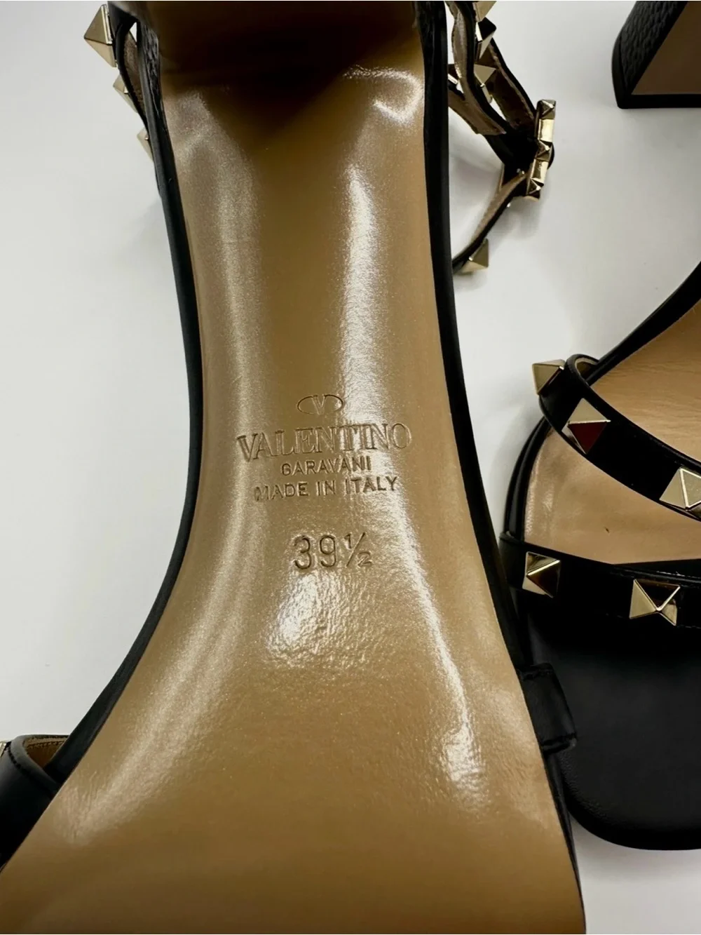 Valentino Black Leather Platform Sandals with Gold Stud Accents
